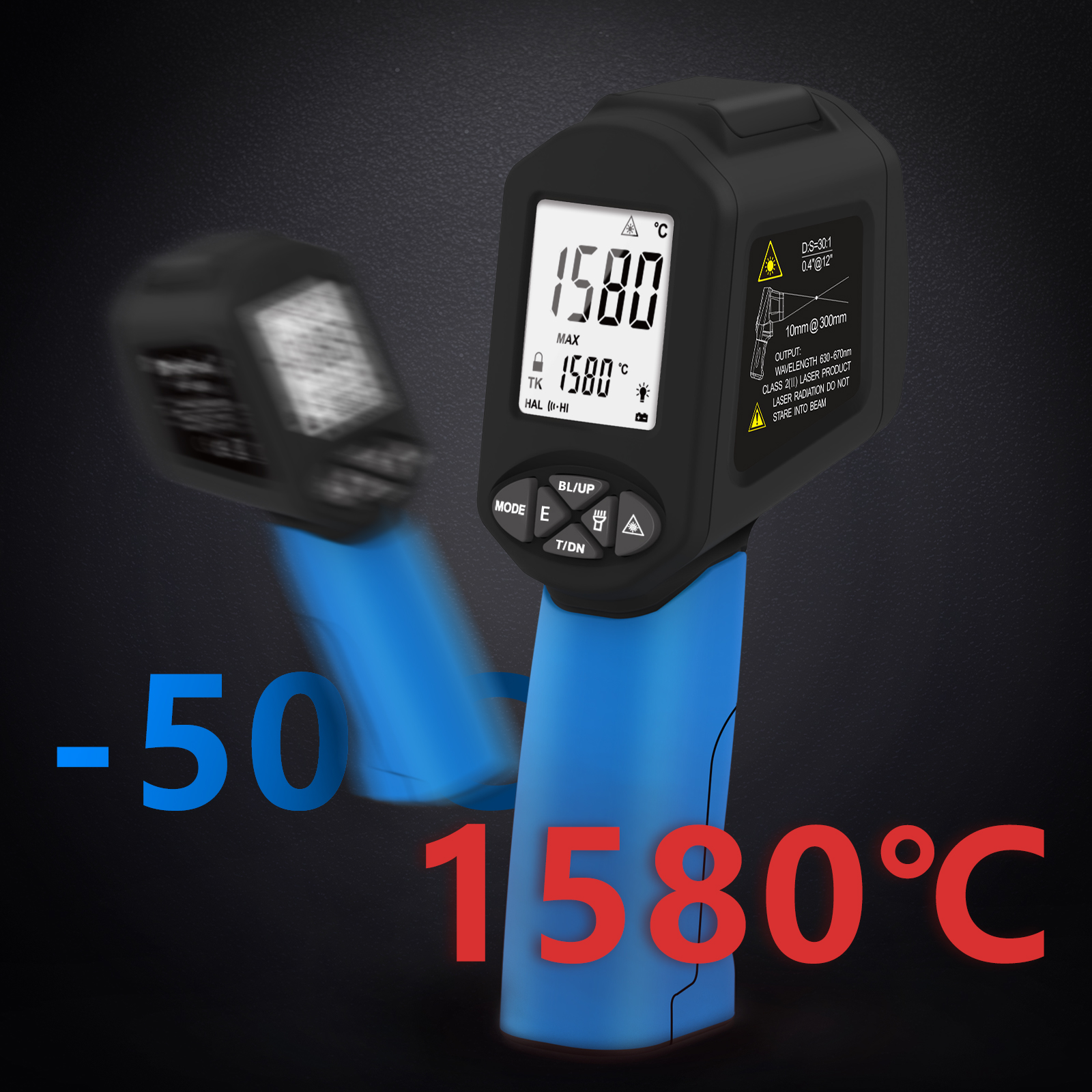 Industrial Laser Thermometer Gun - Industrial Infrared Thermometer -50℃~1580℃ 30:1 D:S