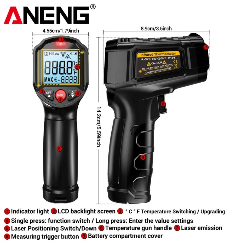 ANENG TH202 Non-contact Infrar – Industrial Laser Thermometer Gun recenzja i cena